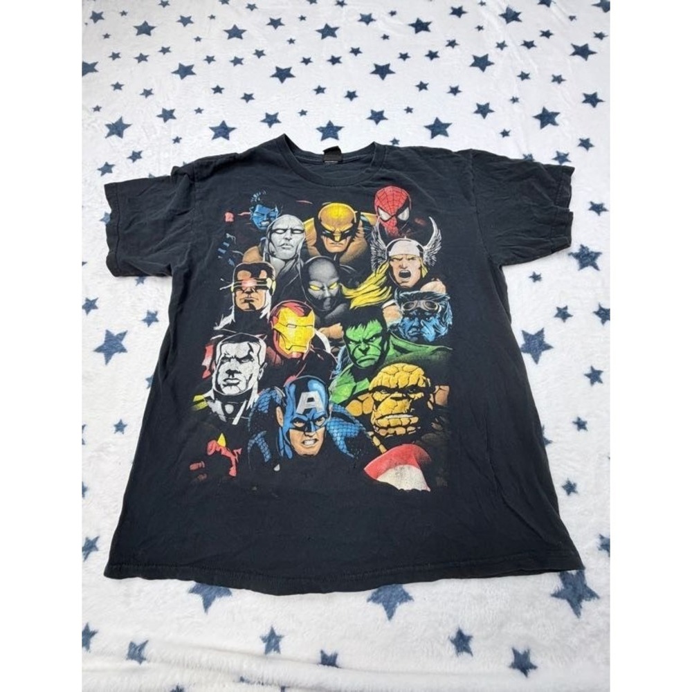 Marvel Avengers T Shirt Mens M Black Graphic Spider Man Hulk Wolverine Tee